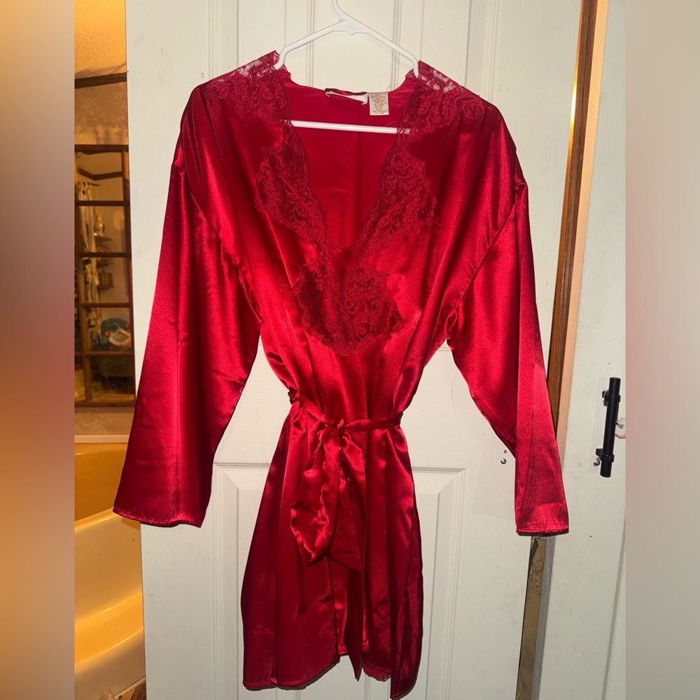 Victoria's Secret Red Satin Lace robe and matching lingerie dress